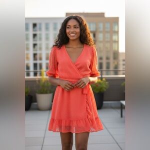 Elegant Coral Wrap Maxi Dress